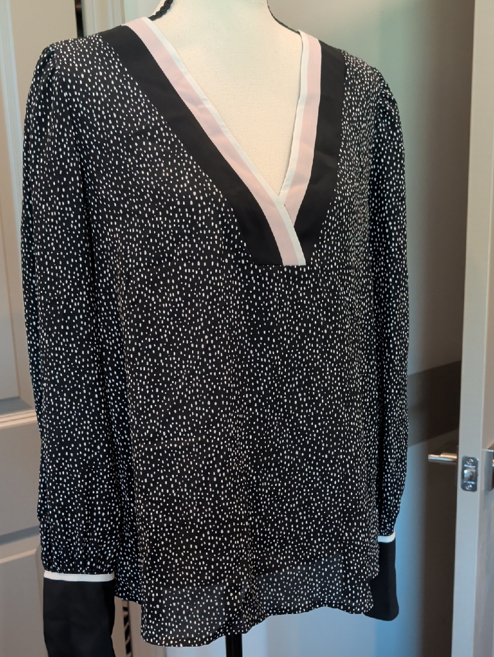 Express Black Blouse with White Dot Print